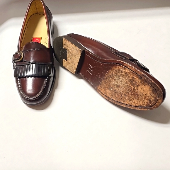 Cole Haan Chestnut Brown Leather Slip-On Loafers with Fringe - Picture 2 of 2
